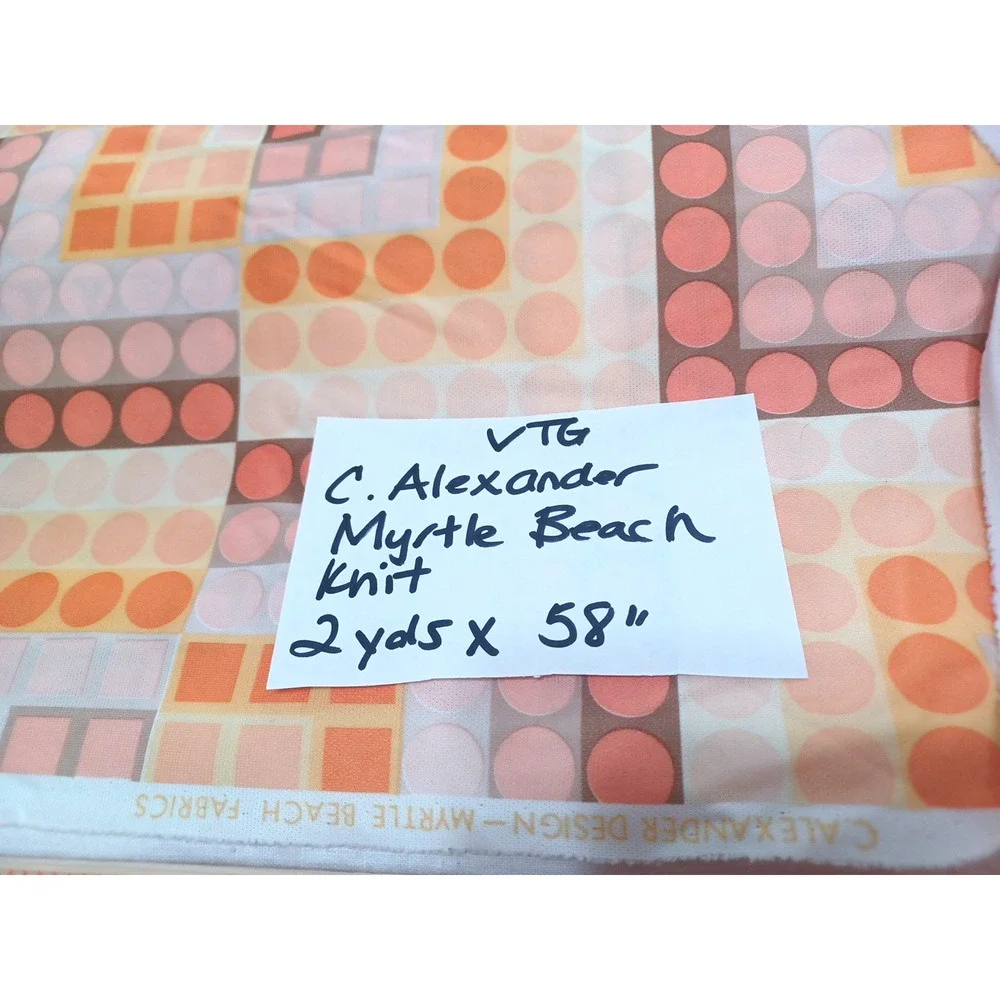 C. Alexander Mod VTG Myrtle Beach Orange Dot Blocks Knit 1 Pc 2 yards x 58